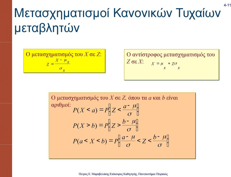 μετασχηματισμός του Z σε X: X Z Ο μετασχηματισμός του X σε