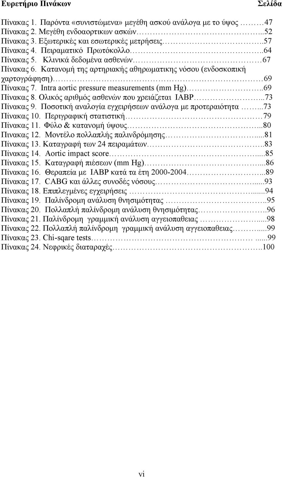 Intra aortic pressure measurements (mm Hg)..69 Πίνακας 8. Ολικός αριθμός ασθενών που χρειάζεται IABP...73 Πίνακας 9. Ποσοτική αναλογία εγχειρήσεων ανάλογα με προτεραιότητα...73 Πίνακας 10.