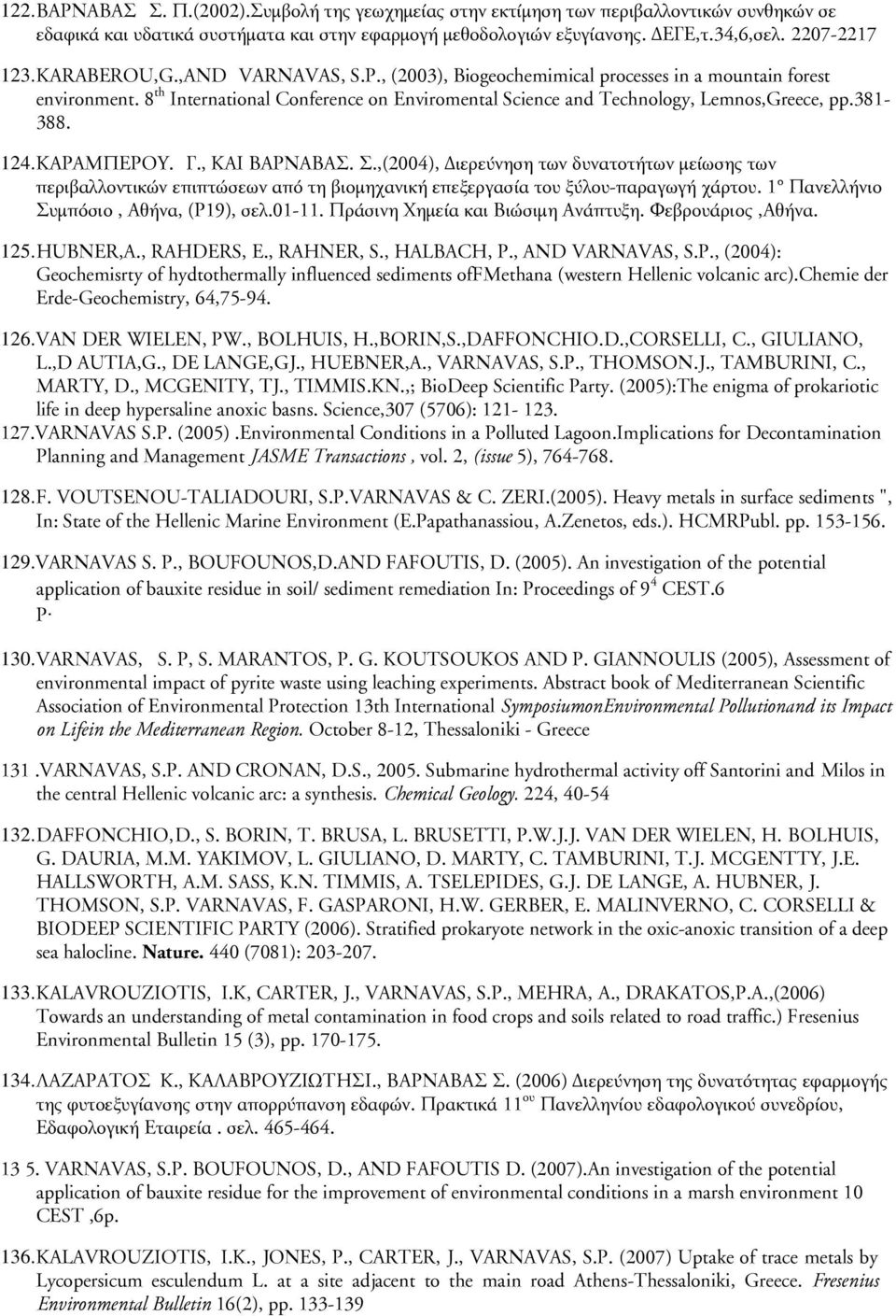 124. ΚΑΡΑΜΠΕΡΟΥ. Γ., ΚΑΙ ΒΑΡΝΑΒΑΣ. Σ.,(2004), Διερεύνηση των δυνατοτήτων μείωσης των περιβαλλοντικών επιπτώσεων από τη βιομηχανική επεξεργασία του ξύλου-παραγωγή χάρτου.