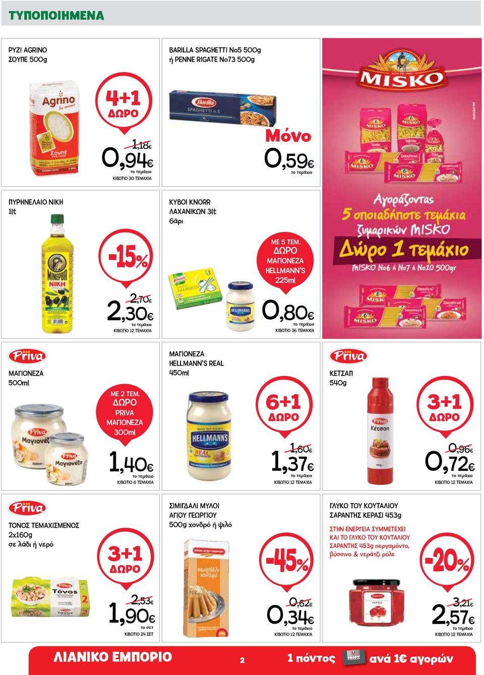 PRIVA ΜΑΓΙΟΝΕΖΑ 300ml ΜΑΓΙΟΝΕΖΑ HELLMANN S REAL 450ml 6+1 ΚΕΤΣΑΠ 540g 3+1 1,40 ΚΙΒΩΤΙΟ 6 ΤΕΜΑΧΙΑ 1,60 1,37 0,96 0,72 ΚΙΒΩΤΙΟ 12 TEMAXIA ΤΟΝΟΣ ΤΕΜΑΧΙΣΜΕΝΟΣ 2x160g σε λάδι ή νερό 3+1