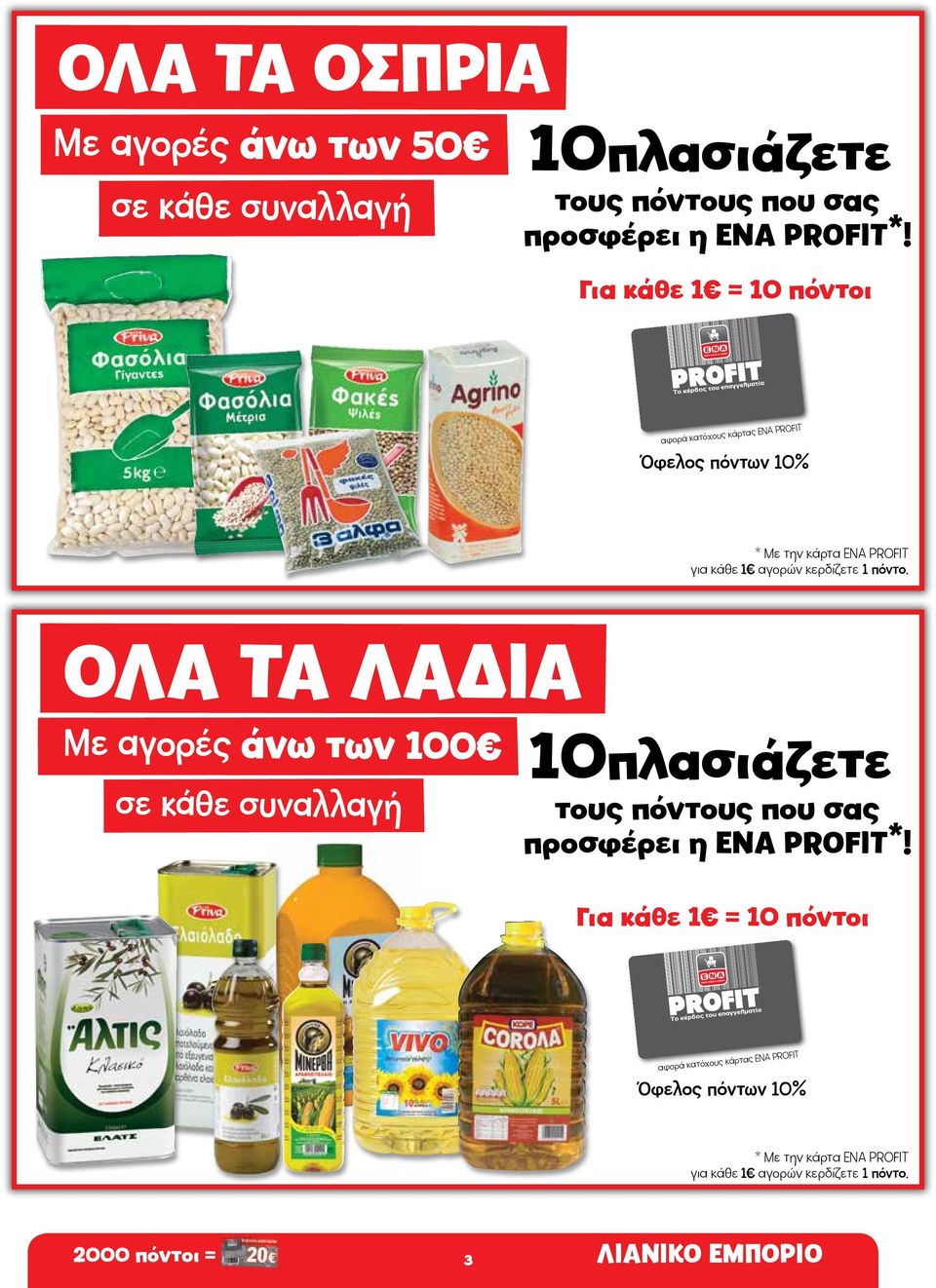 πόντο. ΟΛΑ ΤΑ ΛΑΔΙΑ Mε αγορές άνω των 100 σε κάθε συναλλαγή 10πλασιάζετε τους πόντους που σας προσφέρει η ΕΝΑ PROFIT*!  πόντο.