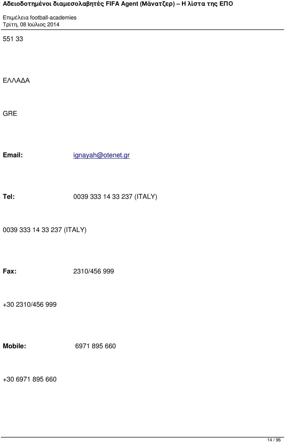333 14 33 237 (ITALY) Fax: 2310/456 999