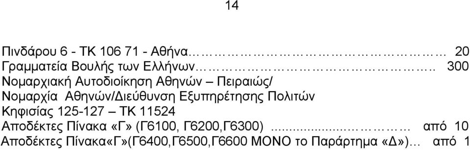 Εξυπηρέτησης Πολιτών Κηφισίας 125-127 ΤΚ 11524 Αποδέκτες Πίνακα «Γ» (Γ6100,