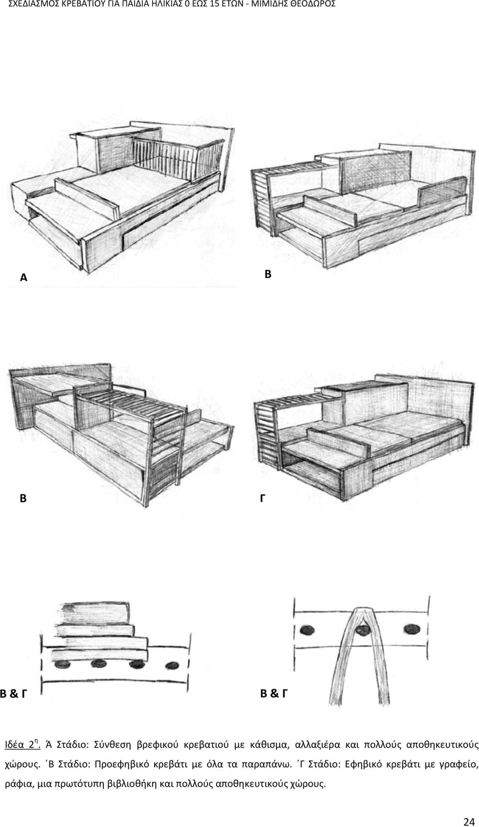 Ά Στάδιο: Σύνθεση βρεφικού κρεβατιού με κάθισμα, αλλαξιέρα και πολλούς αποθηκευτικούς