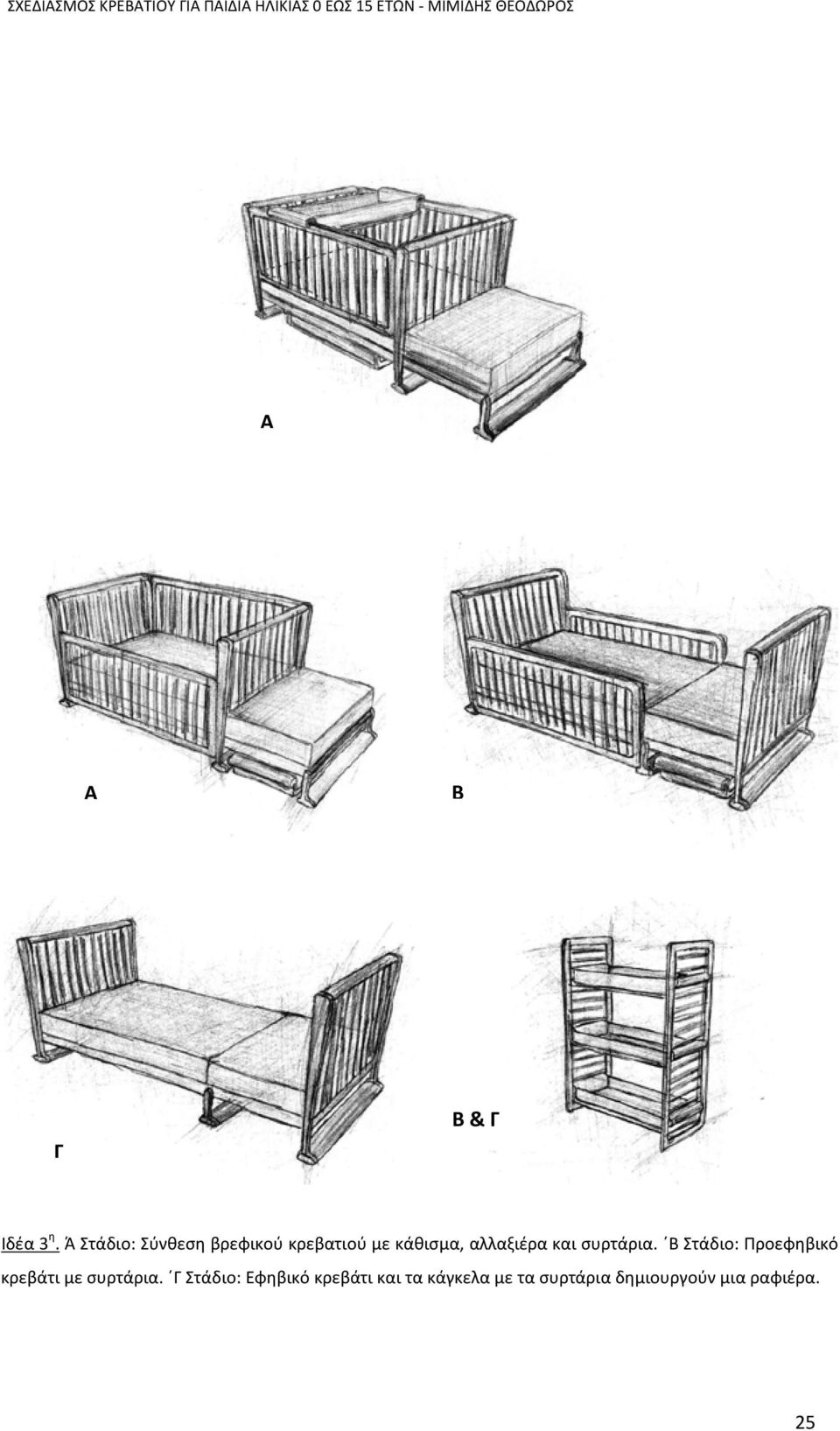 Ά Στάδιο: Σύνθεση βρεφικού κρεβατιού με κάθισμα, αλλαξιέρα και συρτάρια.