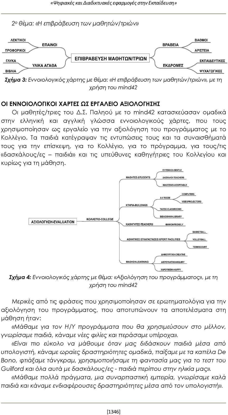 Παληού με το mind42 κατασκεύασαν ομαδικά στην ελληνική και αγγλική γλώσσα εννοιολογικούς χάρτες, που τους χρησιμοποίησαν ως εργαλείο για την αξιολόγηση του προγράμματος με το Κολλέγιο.