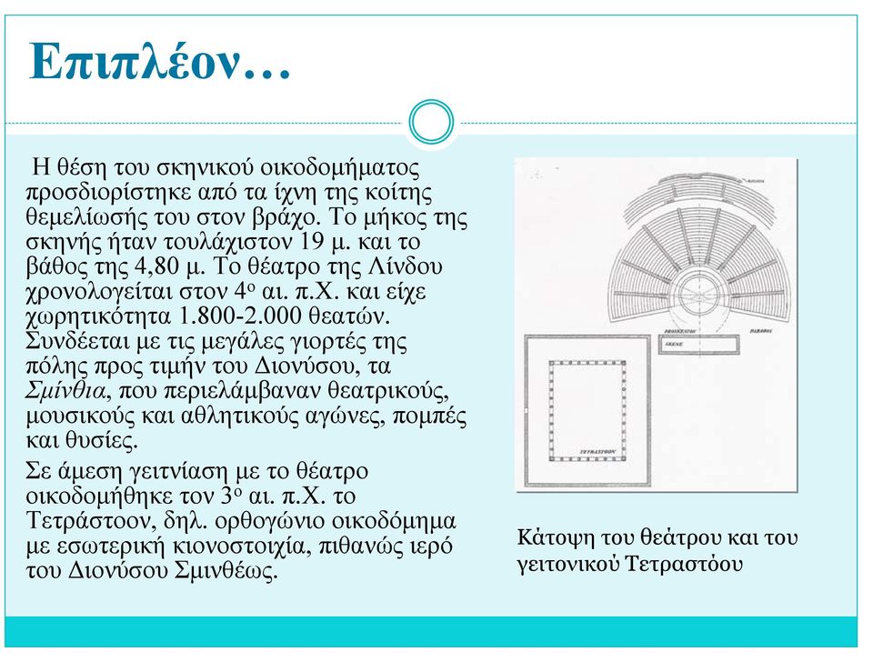 Συνδέεται με τις μεγάλες γιορτές της πόλης προς τιμήν του Διονύσου, τα Σμίνθια, που περιελάμβαναν θεατρικούς, μουσικούς και αθλητικούς αγώνες, πομπές και θυσίες.