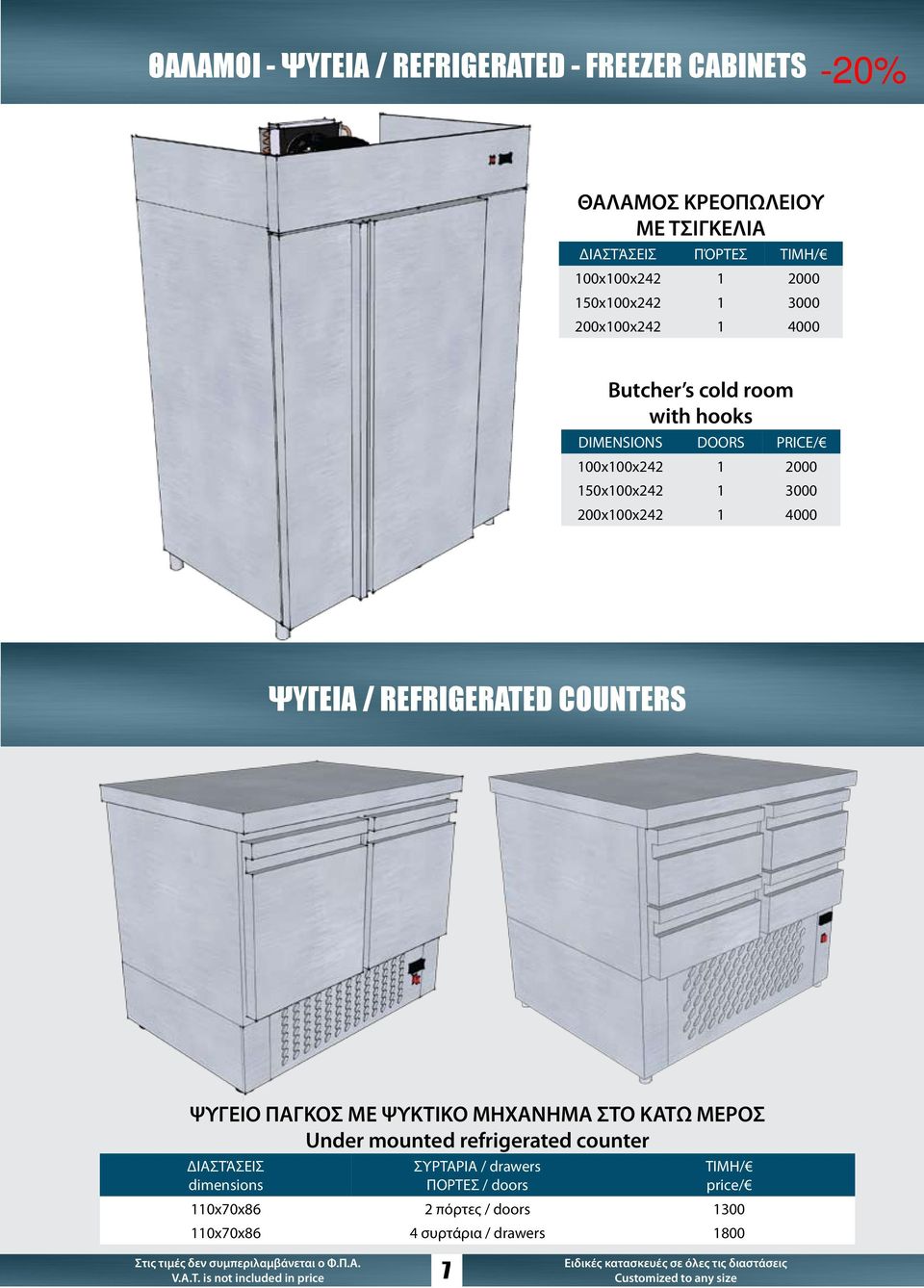 ΨΥΓΕΙΑ / REFRIGERATED COUNTERS ΨΥΓΕΙΟ ΠΑΓΚΟΣ ΜΕ ΨΥΚΤΙΚΟ ΜΗXΑΝΗΜΑ ΣΤΟ ΚΑΤΩ ΜΕΡΟΣ Under mounted refrigerated counter ΣΥΡΤΑΡΙΑ / drawers