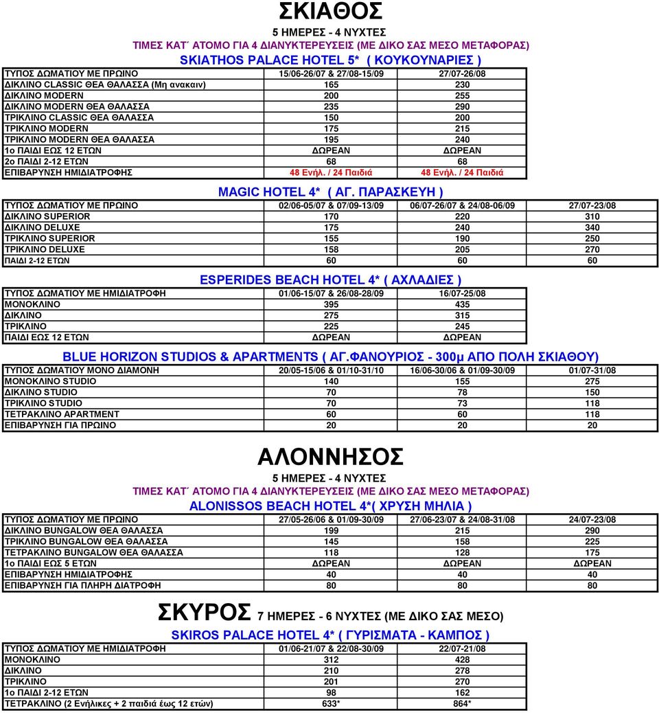 ΗΜΙΔΙΑΤΡΟΦΗΣ 48 Ενήλ. / 24 Παιδιά 48 Ενήλ. / 24 Παιδιά MAGIC HOTEL 4* ( ΑΓ.