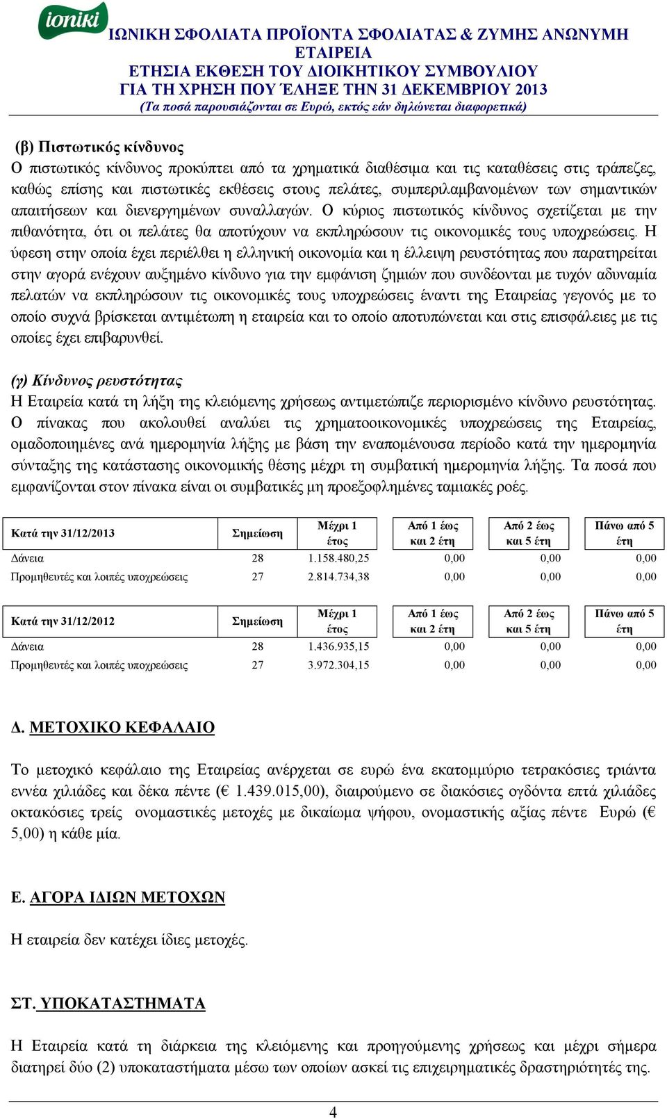 Ο κύριος πιστωτικός κίνδυνος σχετίζεται με την πιθανότητα, ότι οι πελάτες θα αποτύχουν να εκπληρώσουν τις οικονομικές τους υποχρεώσεις.