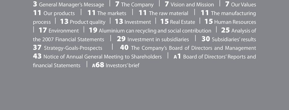 contribution I 25 Analysis of the 2007 Financial Statements I 29 Investment in subsidiaries I 30 Subsidiaries results 37 Strategy-Goals-Prospects I 40 The