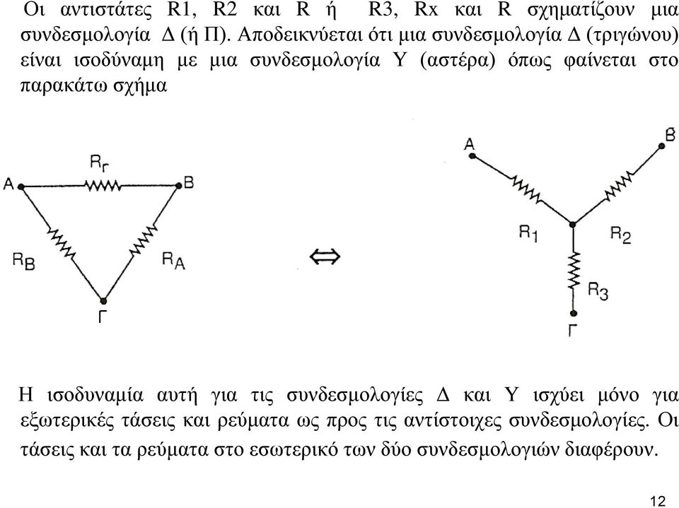 φαίνεται στο παρακάτω σχήμα Η ισοδυναμία αυτή για τις συνδεσμολογίες Δ και Υ ισχύει μόνο για εξωτερικές