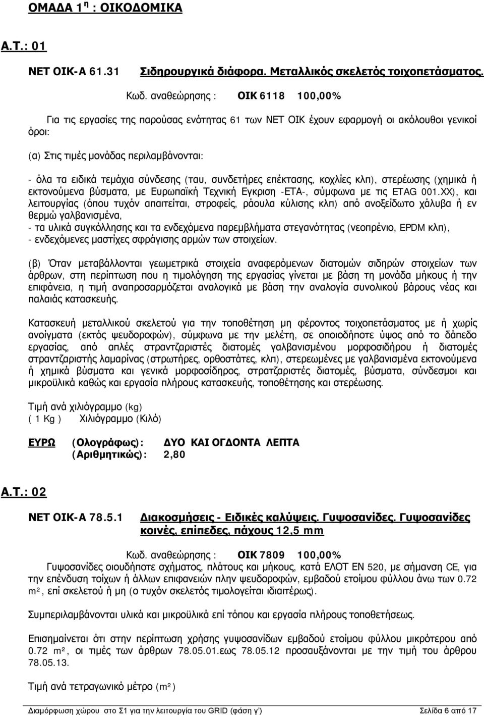 (ταυ, συνδετήρες επέκτασης, κοχλίες κλπ), στερέωσης (χημικά ή εκτονούμενα βύσματα, με Ευρωπαϊκή Τεχνική Εγκριση -ΕΤΑ-, σύμφωνα με τις ETAG 001.