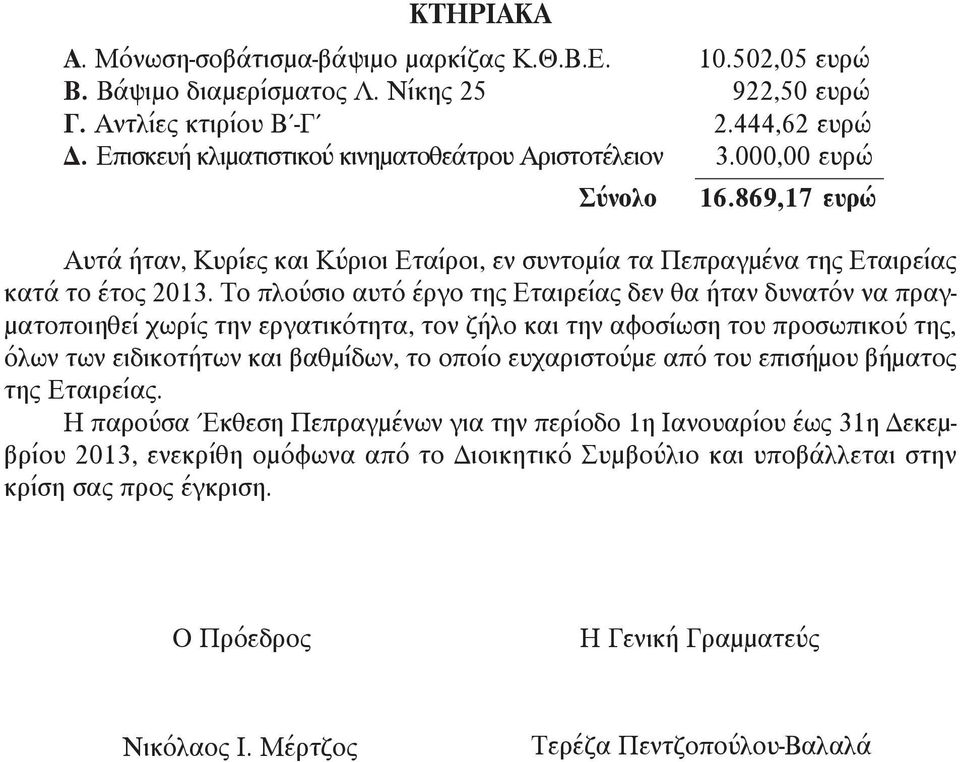 Το πλούσιο αυτό έργο της Εταιρείας δεν θα ήταν δυνατόν να πραγματοποιηθεί χωρίς την εργατικότητα, τον ζήλο και την αφοσίωση του προσωπικού της, όλων των ειδικοτήτων και βαθμίδων, το οποίο