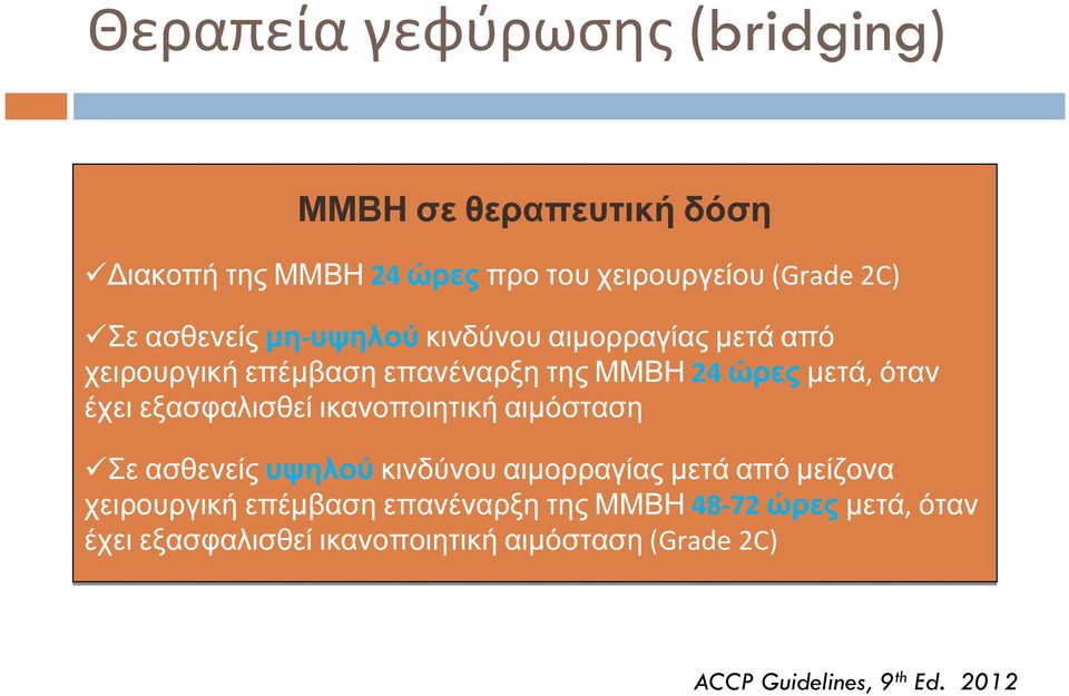 εξασφαλισθεί ικανοποιητική αιμόσταση Σε ασθενείς υψηλού κινδύνου αιμορραγίας μετά από μείζονα χειρουργική επέμβαση