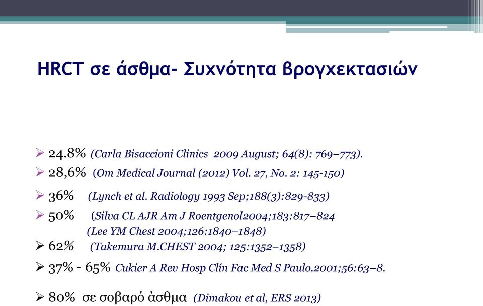 Radiology 1993 Sep;188(3):829-833) 50% (Lee YM Chest 2004;126:1840 1848) 62% (Takemura Μ.
