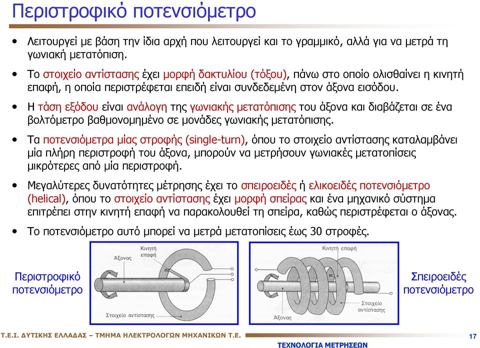 Η τάση εξόδου είναι ανάλογη της γωνιακής μετατόπισης του άξονα και διαβάζεται σε ένα βολτόμετρο βαθμονομημένο σε μονάδες γωνιακής μετατόπισης.