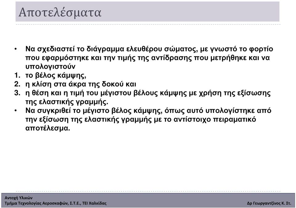 ηθέσηκαιητιµήτουµέγιστουβέλουςκάµψηςµεχρήσητηςεξίσωσης της ελαστικής γραµµής.