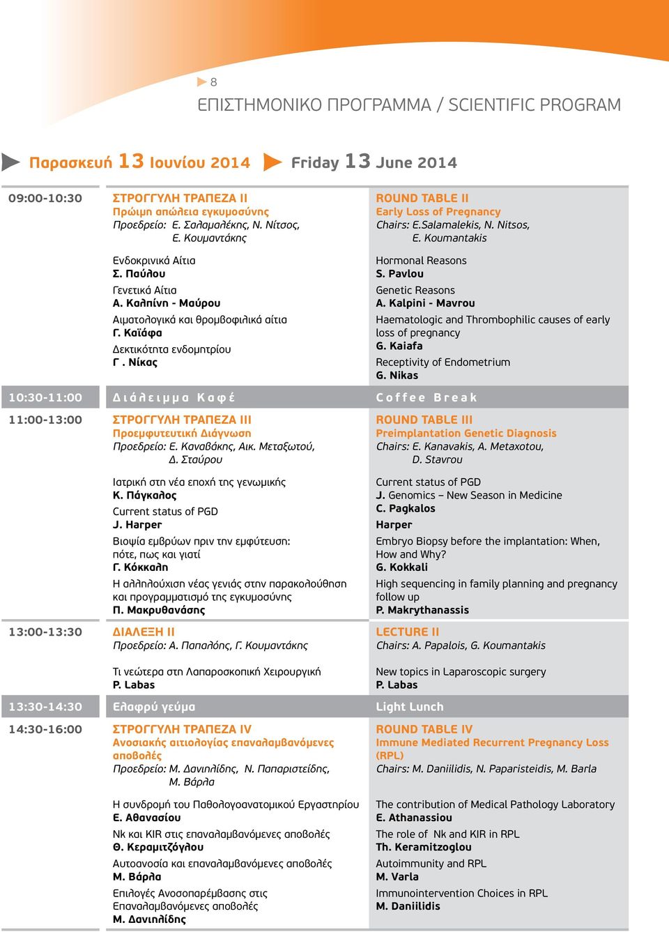 Νίκας ROUND TABLE II Early Loss of Pregnancy Chairs: E.Salamalekis, N. Nitsos, Ε. Koumantakis Hormonal Reasons S. Pavlou Genetic Reasons A.
