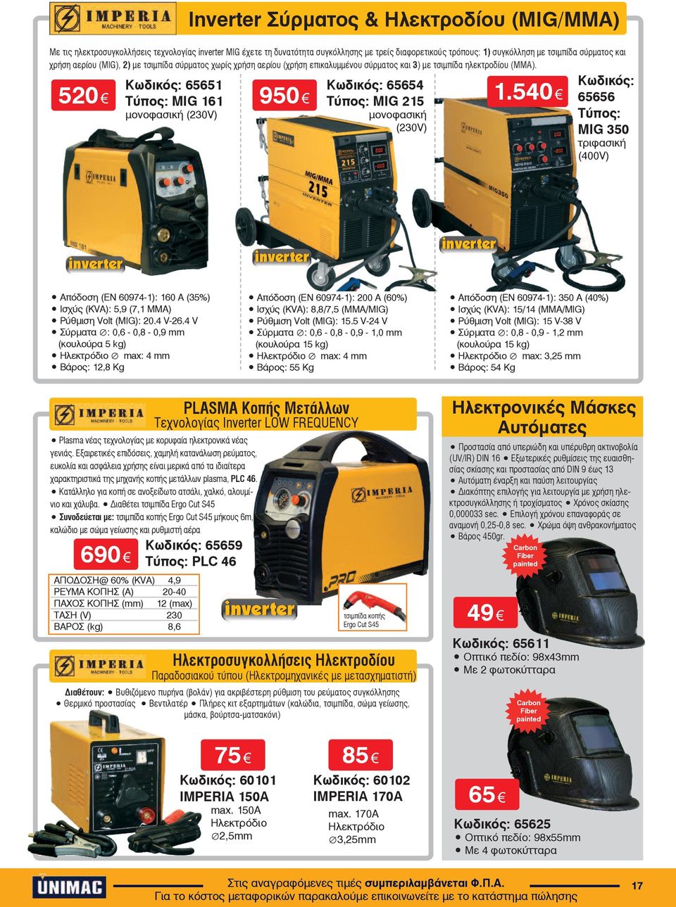 950 Κωδικός: 65654 Ôýðïò: MIG 215 μονοφασική (230V) 1.