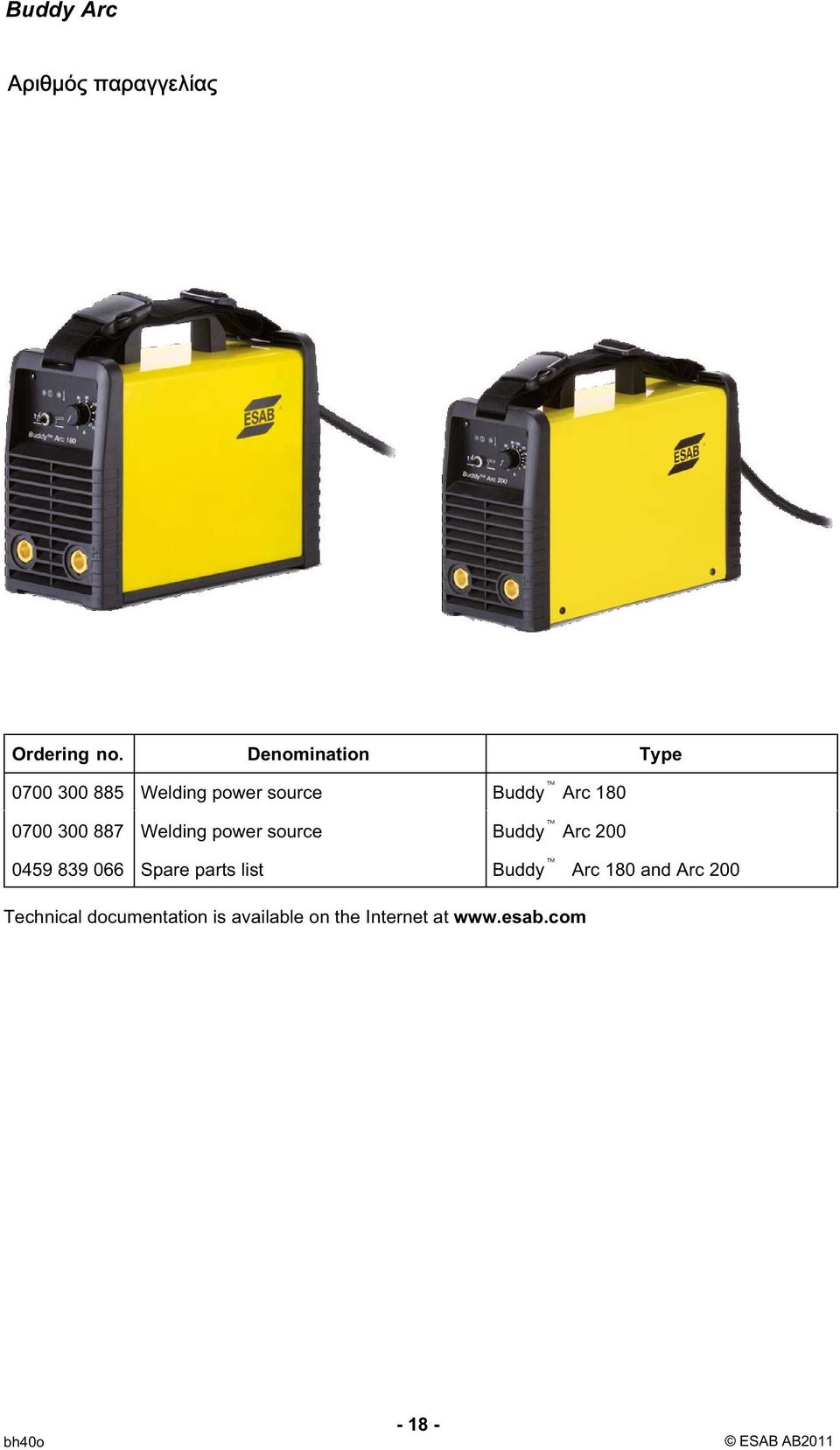 Welding power source Buddy Arc 200 0459 839 066 Spare parts list Buddy Arc 180