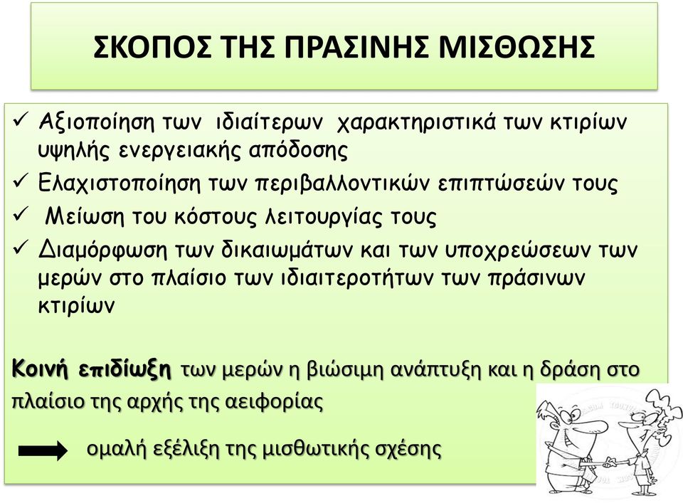 των δικαιωμάτων και των υποχρεώσεων των μερών στο πλαίσιο των ιδιαιτεροτήτων των πράσινων κτιρίων Κοινή