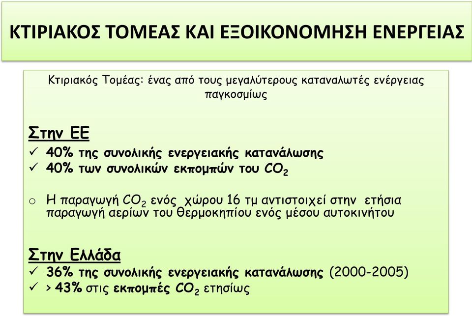 2 o Η παραγωγή CO 2 ενός χώρου 16 τμ αντιστοιχεί στην ετήσια παραγωγή αερίων του θερμοκηπίου ενός μέσου