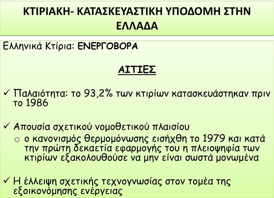 θερμομόνωσης εισήχθη το 1979 και κατά την πρώτη δεκαετία εφαρμογής του η πλειοψηφία των κτιρίων