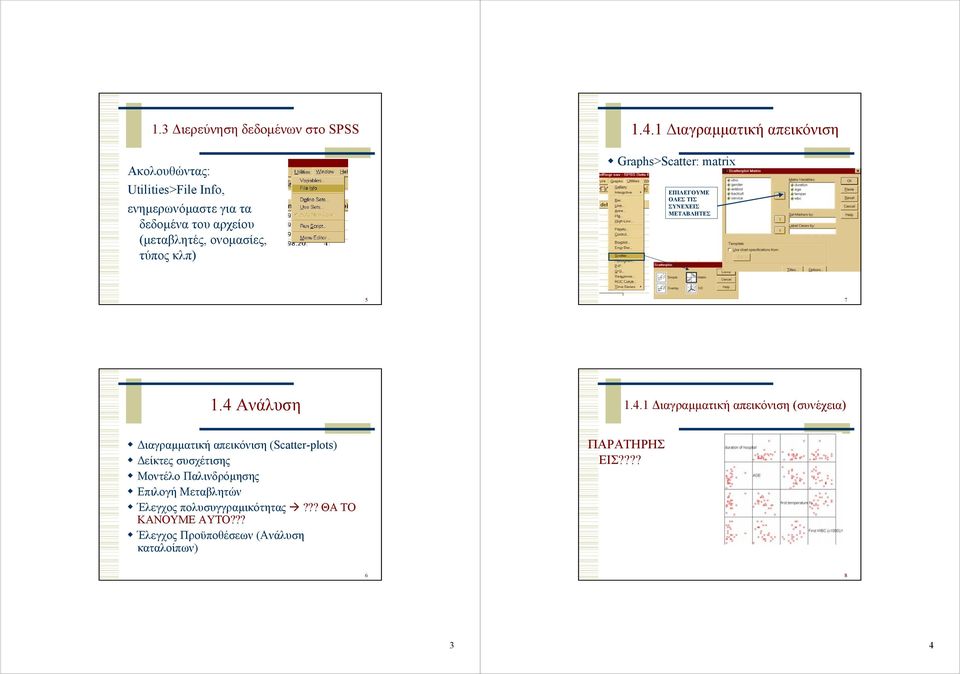 4 Ανάλυση 1.4.1 ιαγραµµατική απεικόνιση (συνέχεια) ιαγραµµατική απεικόνιση (Scatter-plots) είκτες συσχέτισης Μοντέλο