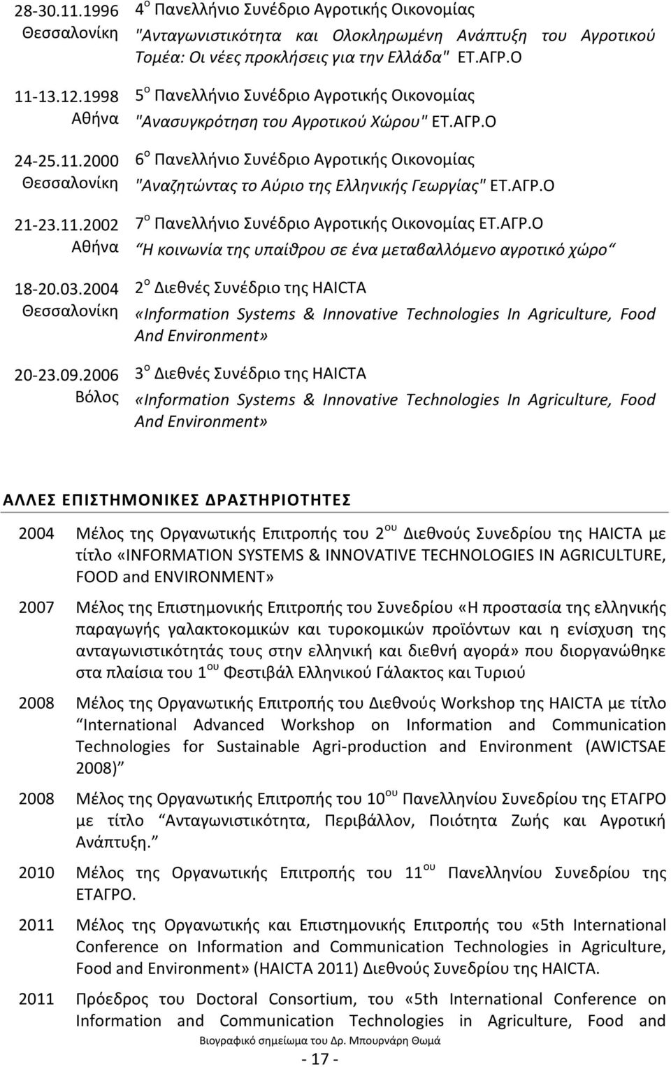 Ο 5 ο Πανελλινιο υνζδριο Αγροτικισ Οικονομίασ "Αναςυγκρότθςθ του Αγροτικοφ Χϊρου" ΕΣ.ΑΓΡ.Ο 6 ο Πανελλινιο υνζδριο Αγροτικισ Οικονομίασ "Αναηθτϊντασ το Αφριο τθσ Ελλθνικισ Γεωργίασ" ΕΣ.ΑΓΡ.Ο 7 ο Πανελλινιο υνζδριο Αγροτικισ Οικονομίασ ΕΣ.