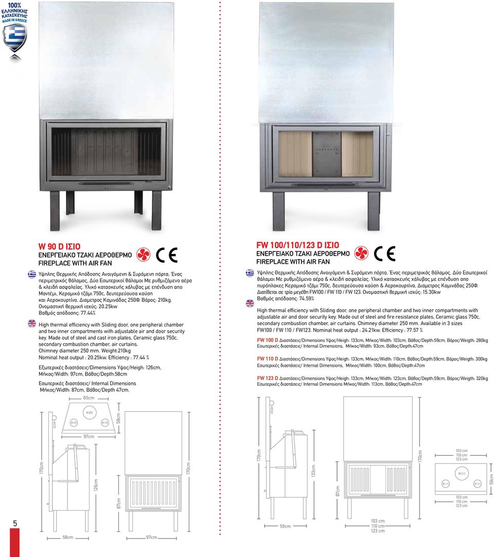 25kw Βαθμός απόδοσης: 77.44% High thermal efficiency with Sliding door, one peripheral chamber and two inner compartments with adjustable air and door security key.