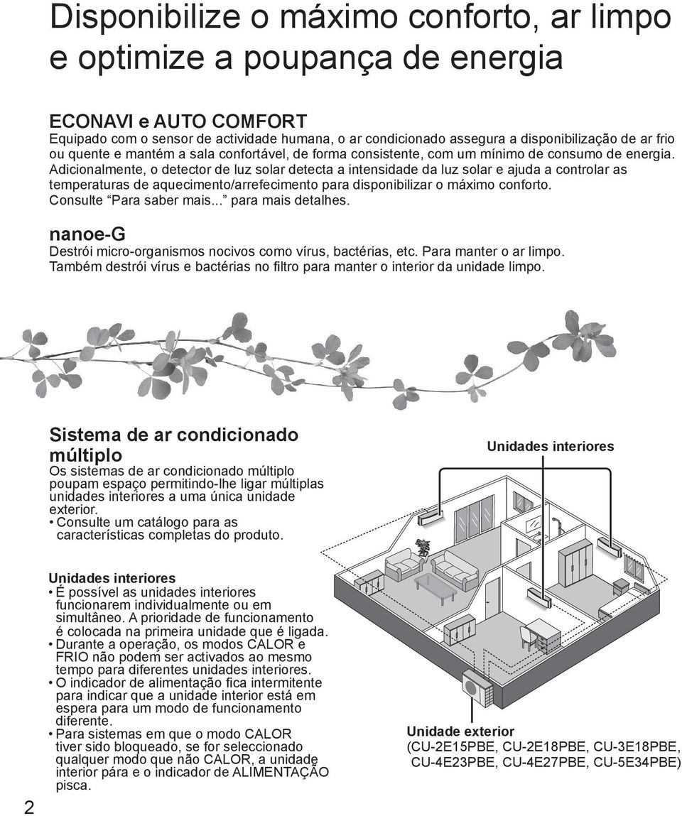Adicionalmente, o detector de luz solar detecta a intensidade da luz solar e ajuda a controlar as temperaturas de aquecimento/arrefecimento para disponibilizar o máximo conforto.