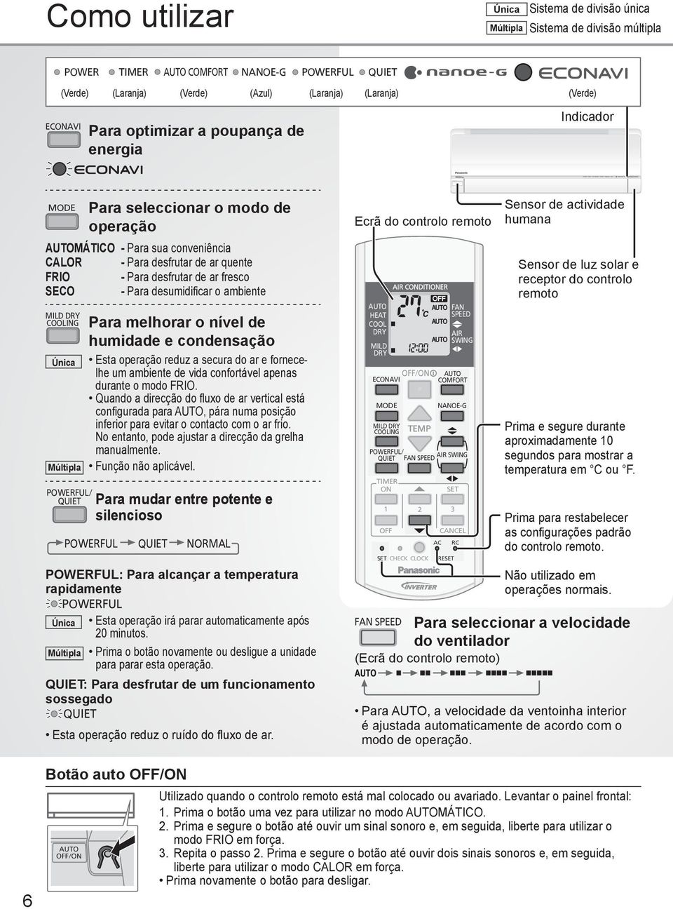 ambiente MILD DRY COOLING Única Múltipla Para melhorar o nível de humidade e condensação Esta operação reduz a secura do ar e fornecelhe um ambiente de vida confortável apenas durante o modo FRIO.