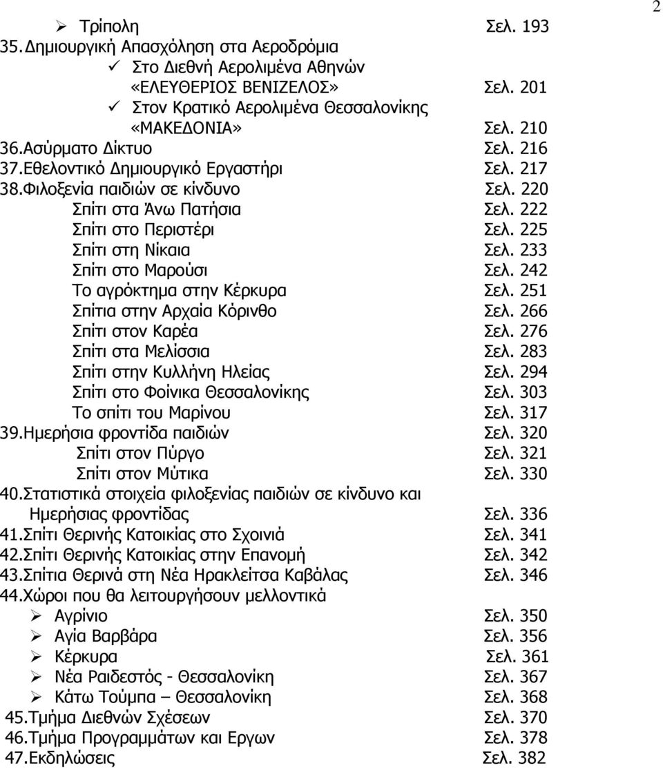 233 Σπίτι στο Μαρούσι Σελ. 242 Το αγρόκτημα στην Κέρκυρα Σελ. 251 Σπίτια στην Αρχαία Κόρινθο Σελ. 266 Σπίτι στον Καρέα Σελ. 276 Σπίτι στα Μελίσσια Σελ. 283 Σπίτι στην Κυλλήνη Ηλείας Σελ.