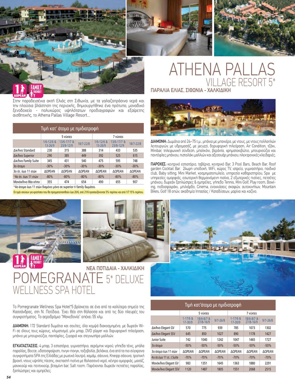 .. ATHENA PALLAS VILLAGE RESORT 5* ΠΑΡΑΛΙΑ ΕΛΙΑΣ, ΣΙΘΩΝΙΑ - ΧΑΛΚΙΔΙΚΗ Τιμή κατ άτομο με ημιδιατροφή 1/6-12/6 & 13/6-17/7 & 1/6-12/6 & 13/6-17/7 & 18/7-22/8 13-26/9 23/8-12/9 13-26/9 23/8-12/9