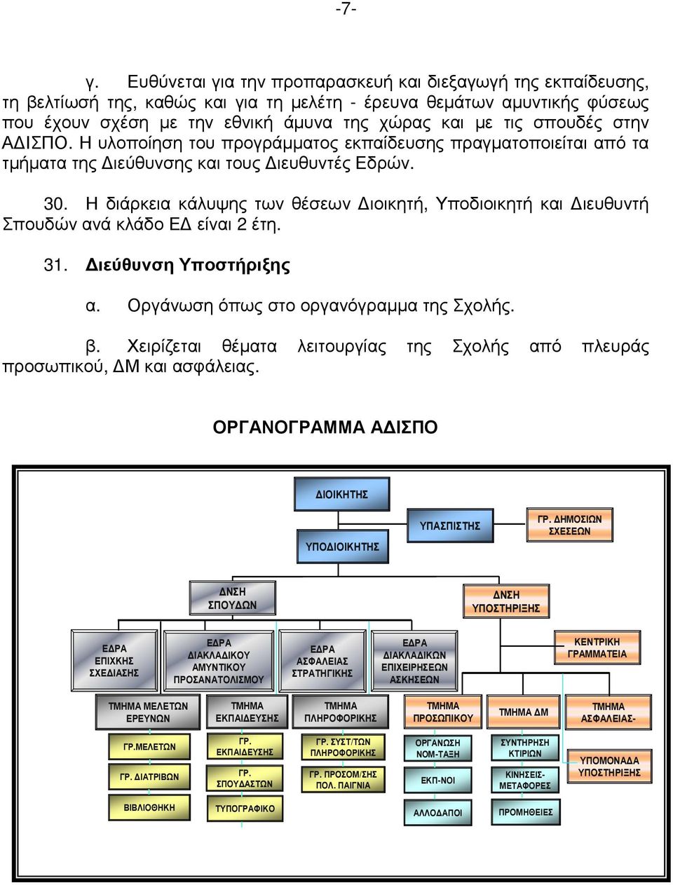 σπουδές στην Α ΙΣΠΟ. Η υλοποίηση του προγράµµατος εκπαίδευσης πραγµατοποιείται από τα τµήµατα της ιεύθυνσης και τους ιευθυντές Εδρών. 30.
