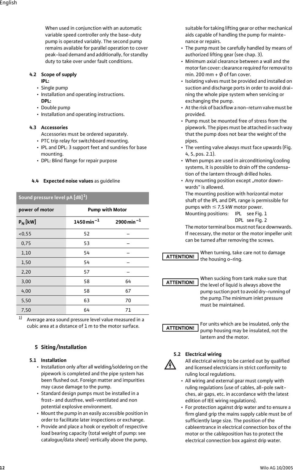 2 Scope of supply IPL: Single pump Installation and operating instructions. DPL: Double pump Installation and operating instructions. 4.3 Accessories Accessories must be ordered separately.