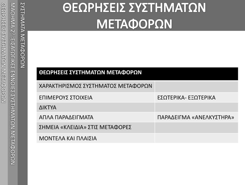 ΠΑΡΑΔΕΙΓΜΑΤΑ ΣΗΜΕΙΑ «ΚΛΕΙΔΙΑ» ΣΤΙΣ ΜΕΤΑΦΟΡΕΣ