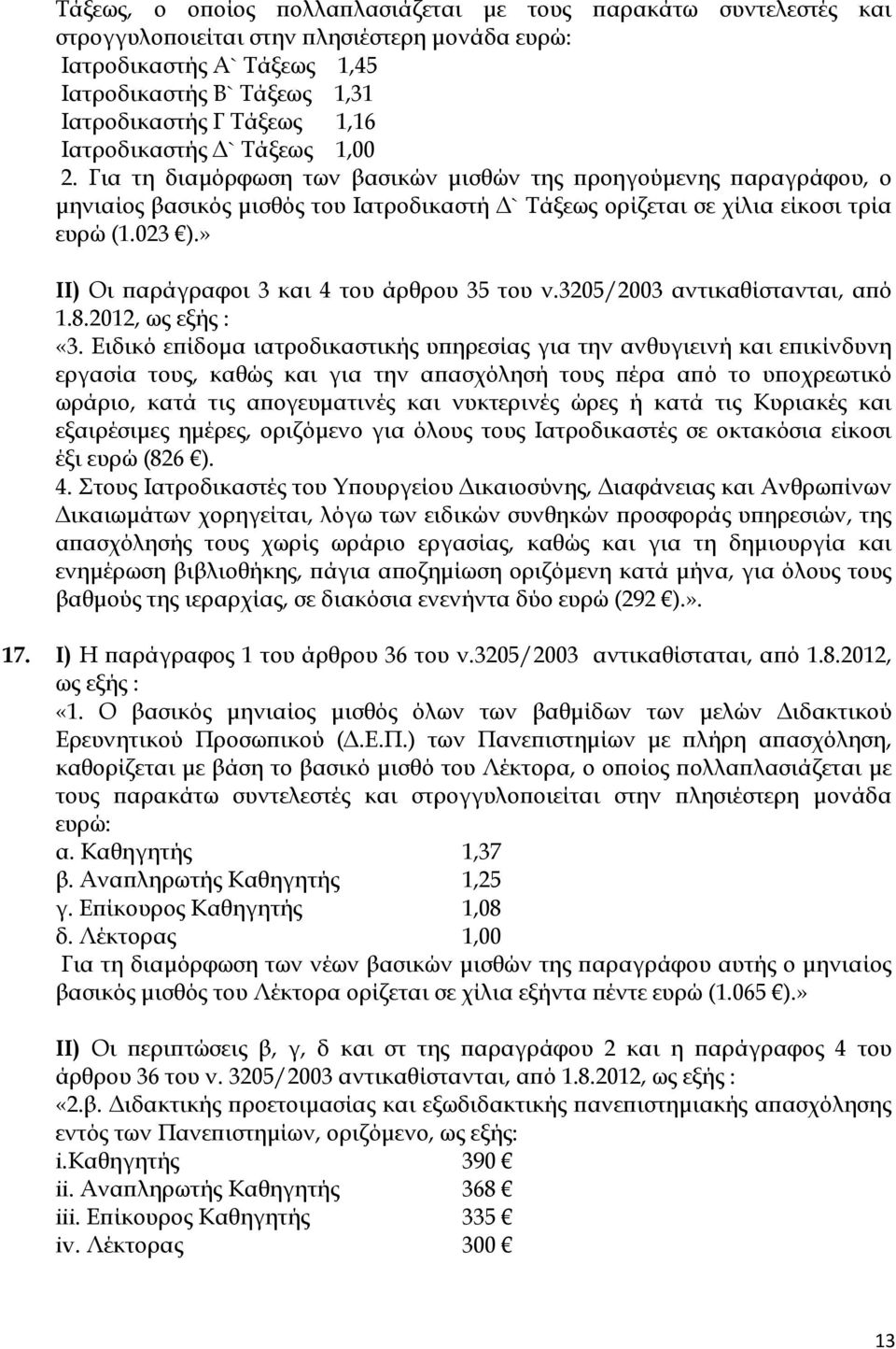 » ΙΙ) Οι παράγραφοι 3 και 4 του άρθρου 35 του ν.3205/2003 αντικαθίστανται, από 1.8.2012, ως εξής : «3.