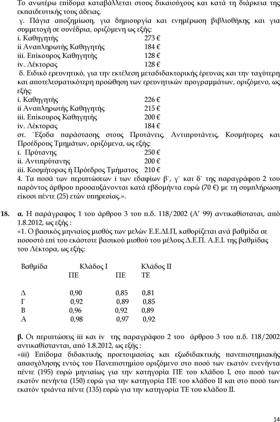 Λέκτορας 128 δ. Ειδικό ερευνητικό, για την εκτέλεση μεταδιδακτορικής έρευνας και την ταχύτερη και αποτελεσματικότερη προώθηση των ερευνητικών προγραμμάτων, οριζόμενο, ως εξής: i.