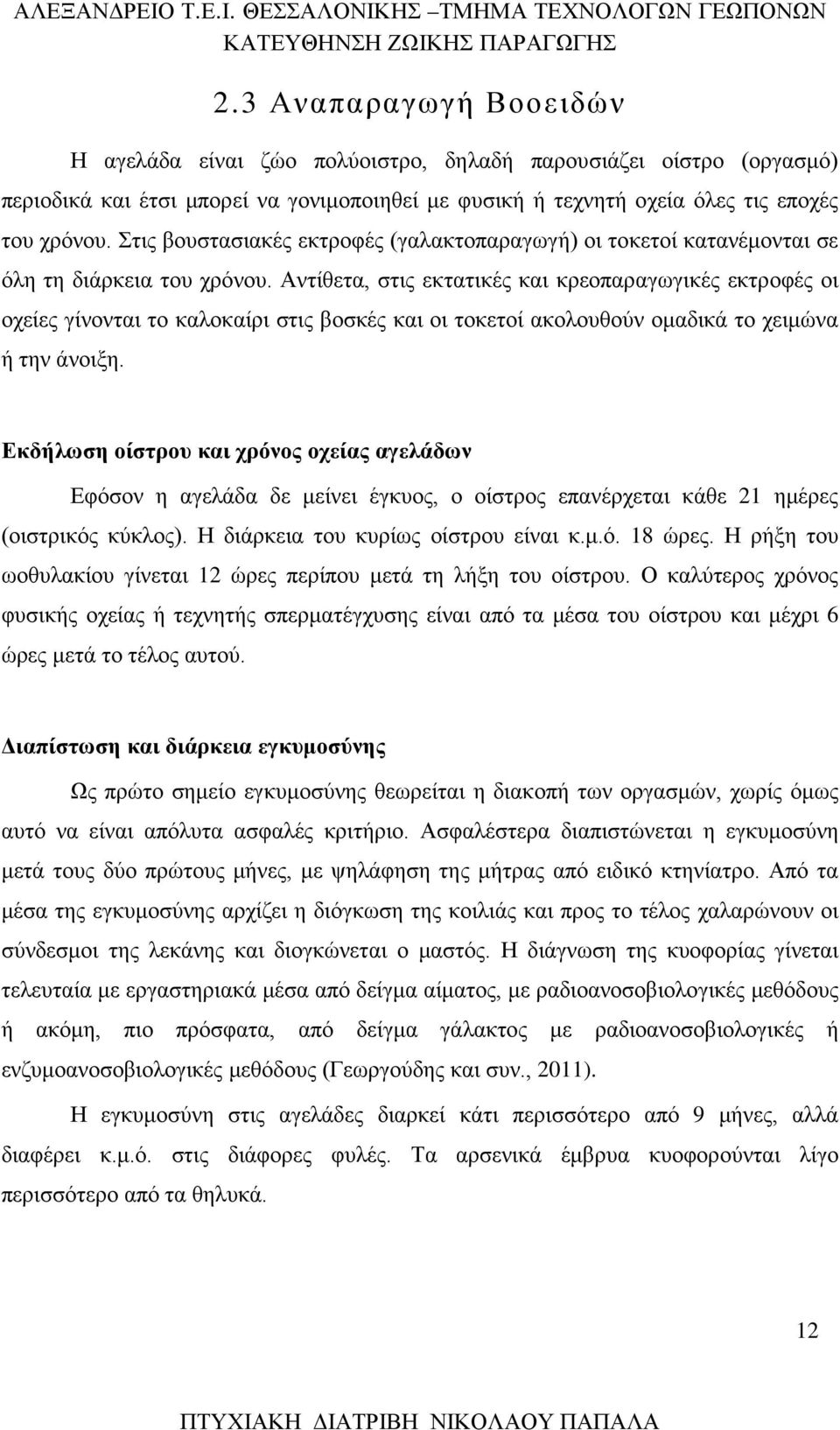 Αντίθετα, στις εκτατικές και κρεοπαραγωγικές εκτροφές οι οχείες γίνονται το καλοκαίρι στις βοσκές και οι τοκετοί ακολουθούν ομαδικά το χειμώνα ή την άνοιξη.