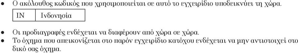 IN Ινδονησία Οι προδιαγραφές ενδέχεται να διαφέρουν από χώρα σε