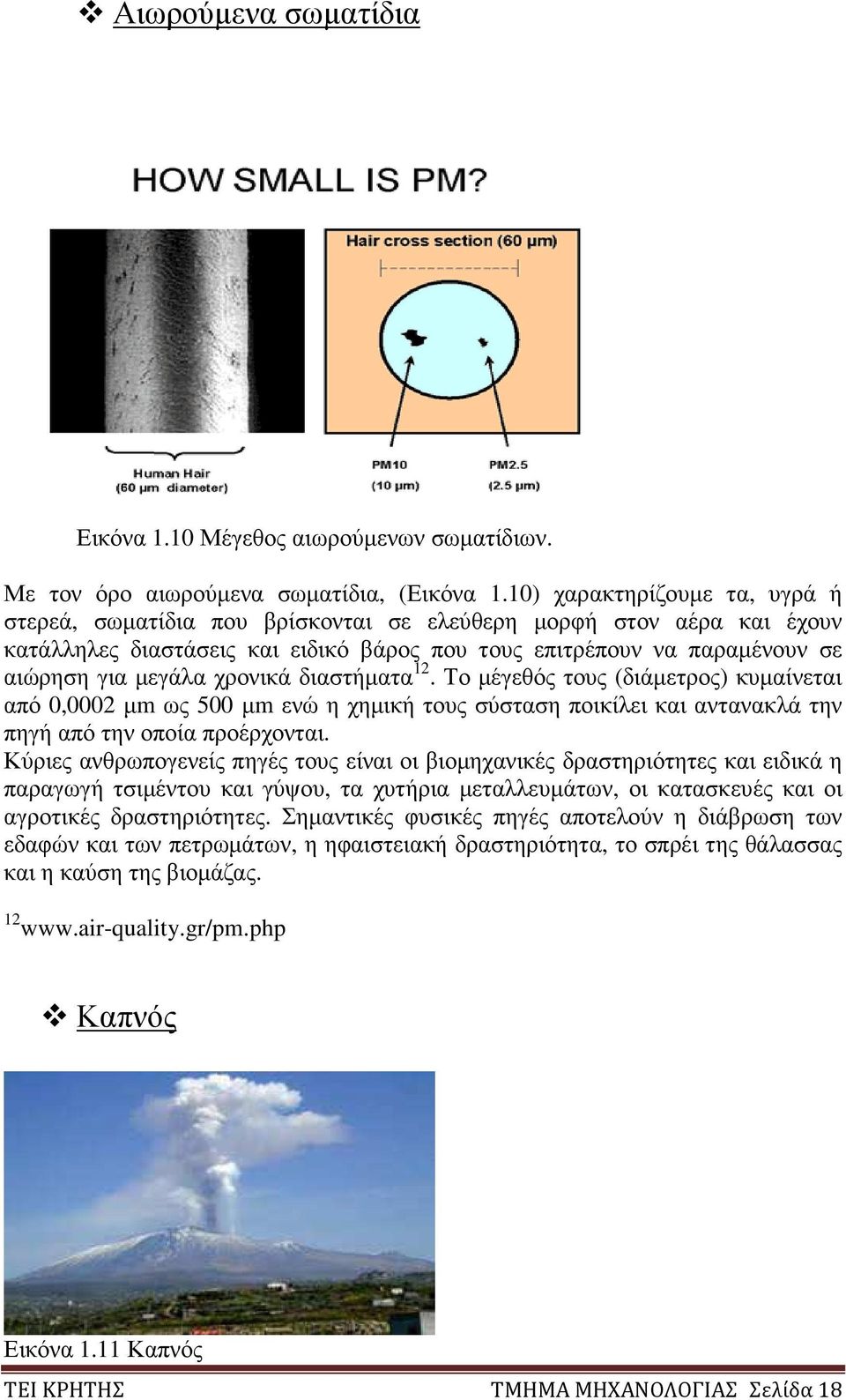 χρονικά διαστήµατα 12. Το µέγεθός τους (διάµετρος) κυµαίνεται από 0,0002 µm ως 500 µm ενώ η χηµική τους σύσταση ποικίλει και αντανακλά την πηγή από την οποία προέρχονται.