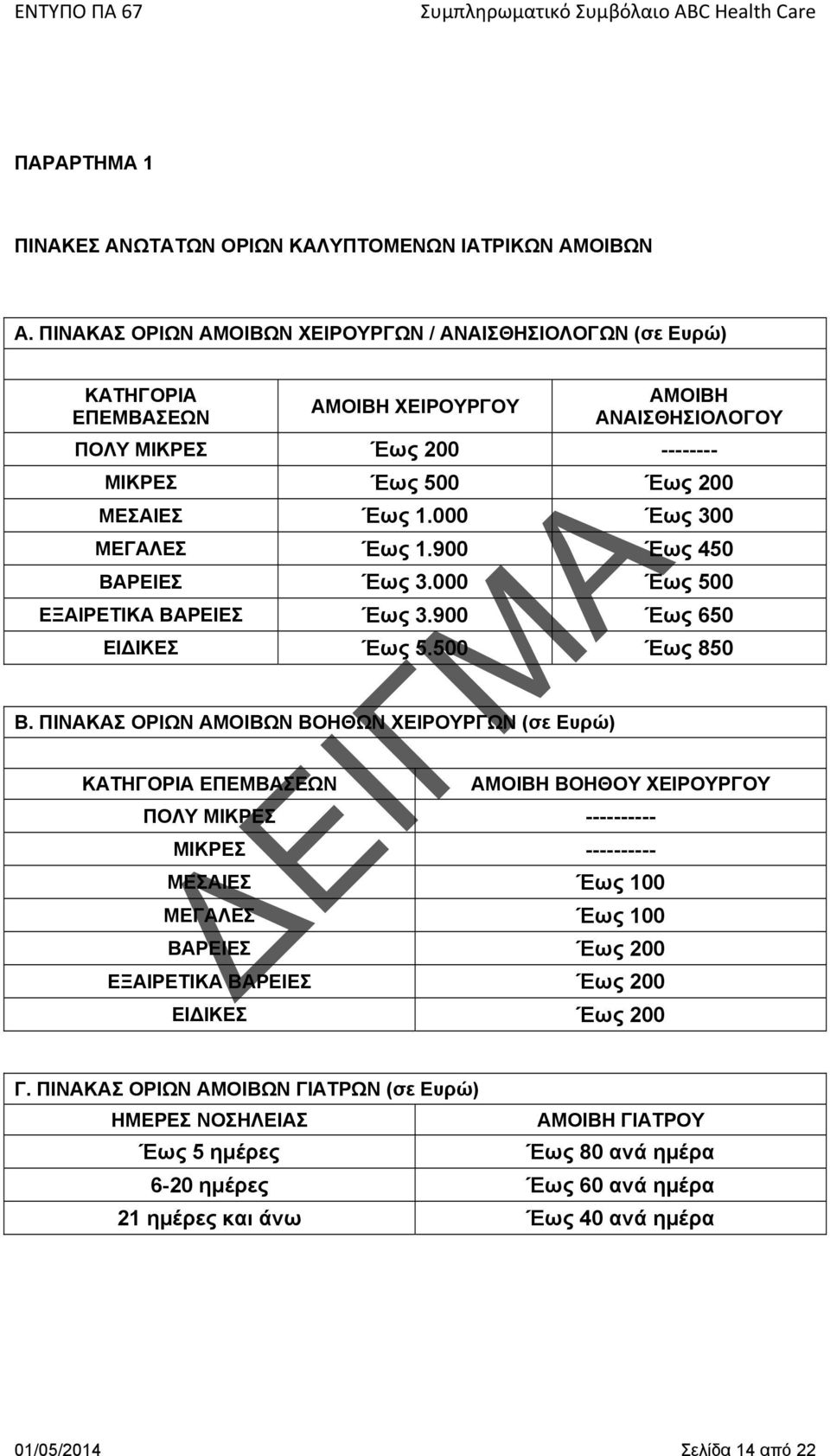 000 Έως 300 ΜΕΓΑΛΕΣ Έως 1.900 Έως 450 ΒΑΡΕΙΕΣ Έως 3.000 Έως 500 ΕΞΑΙΡΕΤΙΚΑ ΒΑΡΕΙΕΣ Έως 3.900 Έως 650 ΕΙΔΙΚΕΣ Έως 5.500 Έως 850 Β.