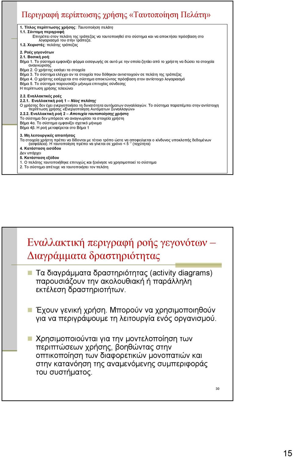 Ο χρήστης εισάγει τα στοιχεία Βήμα 3. Το σύστημα ελέγχει αν τα στοιχεία που δόθηκαν αντιστοιχούν σε πελάτη της τράπεζας Βήμα 4.