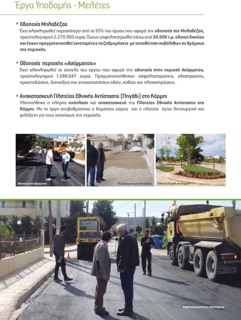 Οδοποιία περιοχής «Ασύρματος» Έχει ολοκληρωθεί το σύνολο του έργου που αφορά την οδοποιία στην περιοχή Ασύρματος, προϋπολογισμού 1.088.647 ευρώ.