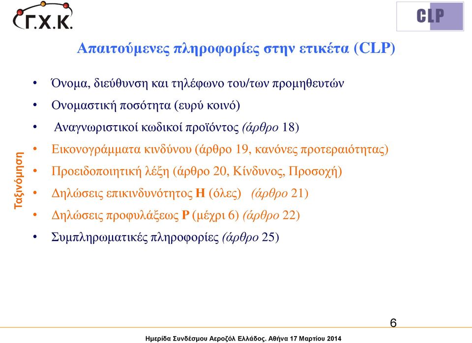 (άρθρο 19, κανόνες προτεραιότητας) Προειδοποιητική λέξη (άρθρο 20, Κίνδυνος, Προσοχή) Δηλώσεις