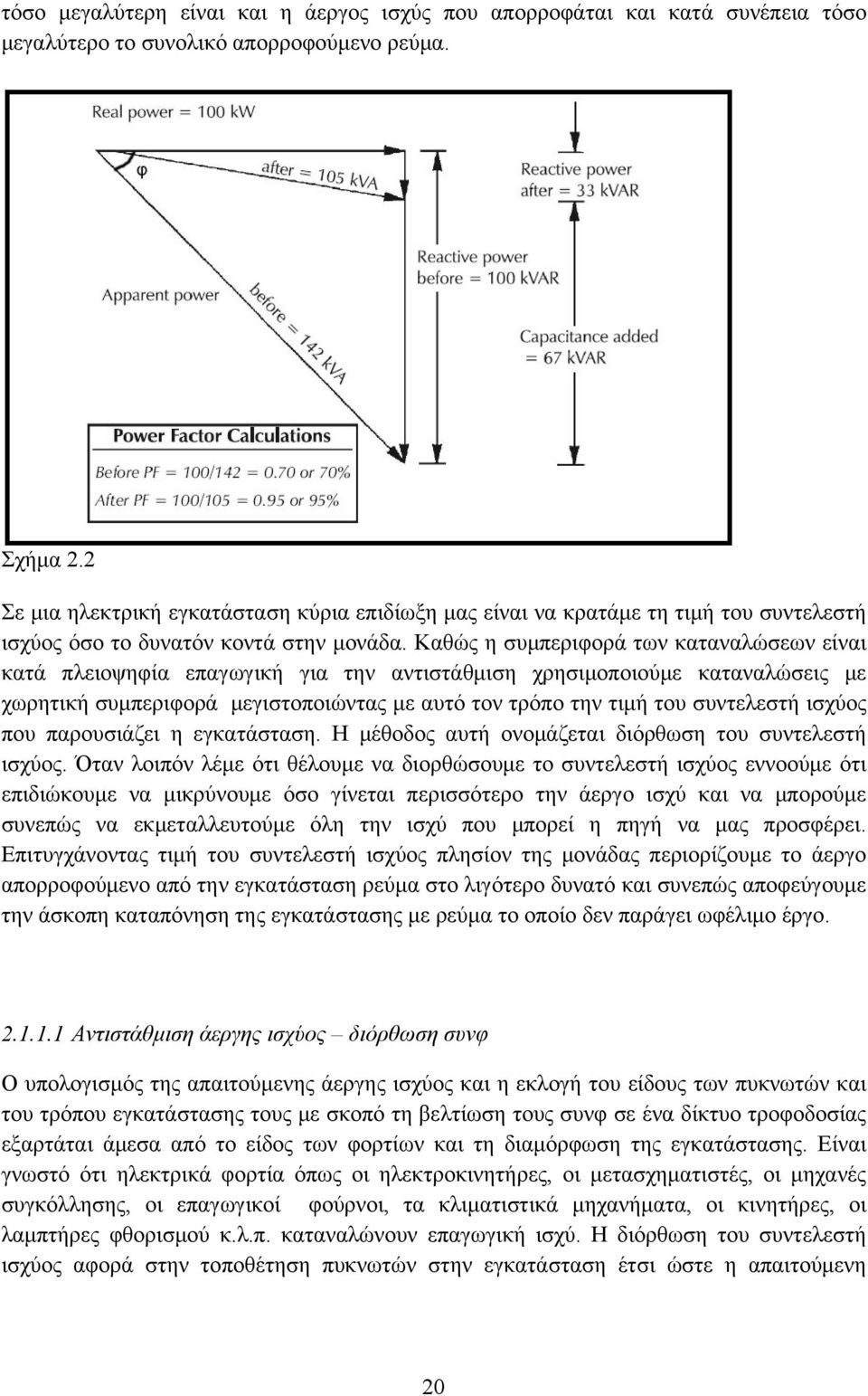 Καθώς η συμπεριφορά των καταναλώσεων είναι κατά πλειοψηφία επαγωγική για την αντιστάθμιση χρησιμοποιούμε καταναλώσεις με χωρητική συμπεριφορά μεγιστοποιώντας με αυτό τον τρόπο την τιμή του συντελεστή