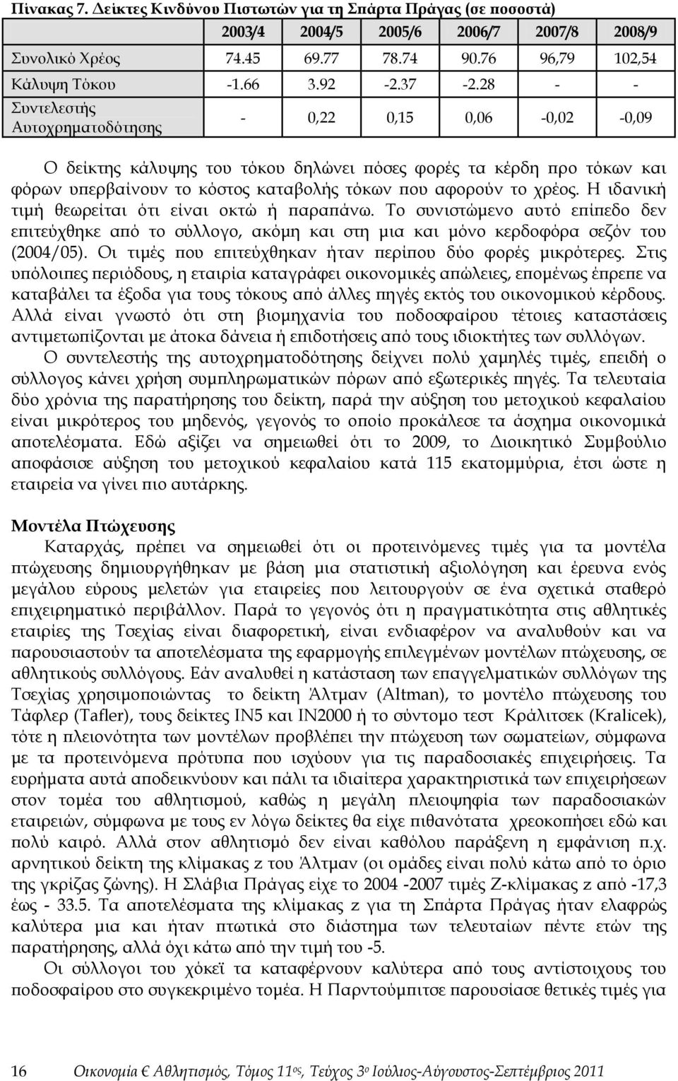 χρέος. Η ιδανική τιμή θεωρείται ότι είναι οκτώ ή παραπάνω. Το συνιστώμενο αυτό επίπεδο δεν επιτεύχθηκε από το σύλλογο, ακόμη και στη μια και μόνο κερδοφόρα σεζόν του (2004/05).