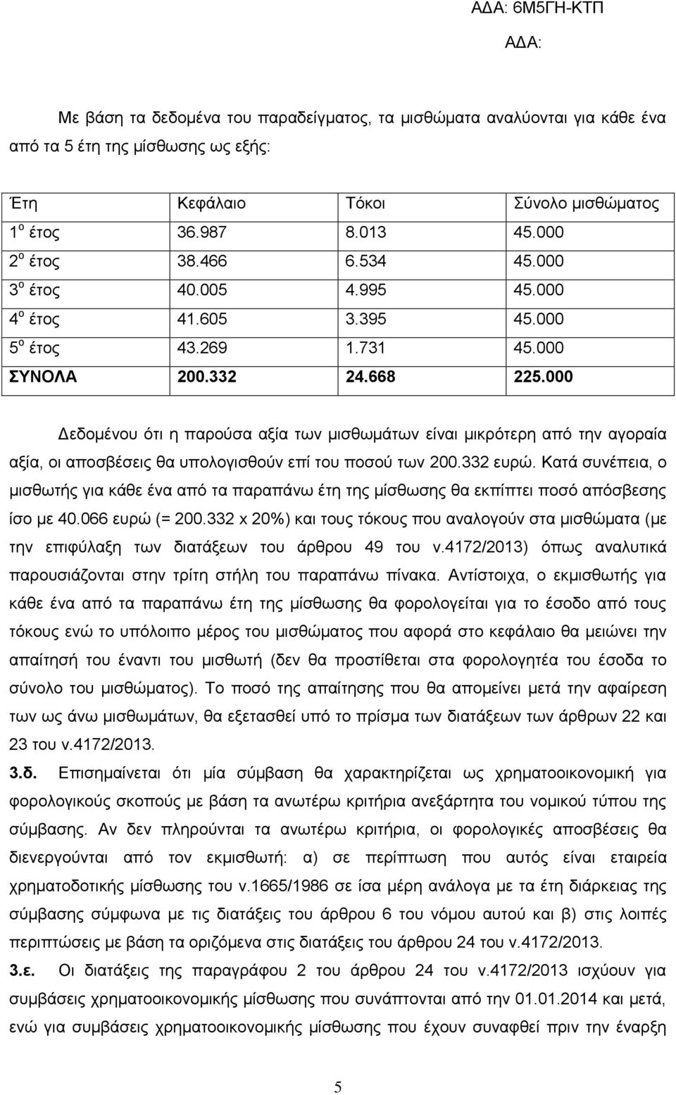 000 Δεδομένου ότι η παρούσα αξία των μισθωμάτων είναι μικρότερη από την αγοραία αξία, οι αποσβέσεις θα υπολογισθούν επί του ποσού των 200.332 ευρώ.